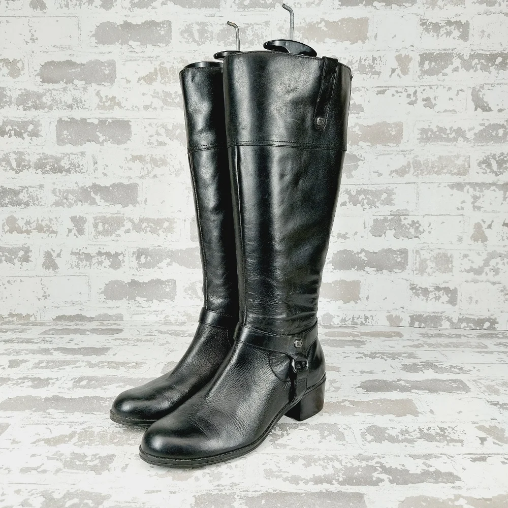 Bandolino Calliope Black Leather Side Zip Classic Riding Knee High Boots T689